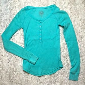 NWOT SO Teal 5-Button Long Sleeve Thermal Henley